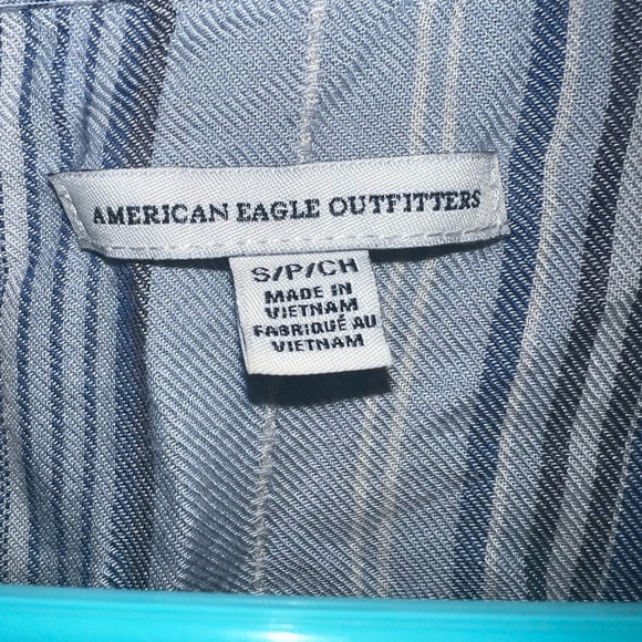 American Eagle Outfitters Light Blue Striped Tie-Front Blouse - Picture 3 of 3